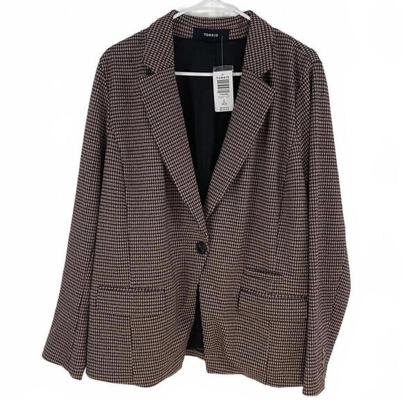 Torrid Brown and Burgundy Houndstooth Double Knit Blazer Plus Size 2X - Picture 2 of 5